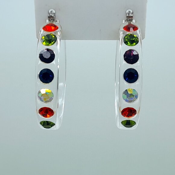 clear lucite Acrylic wide 1.5 Hoop winter multi  Latch back Fashion Earrings - Picture 4 of 7